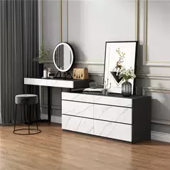 Modern Bedroom Dresser 6 Drawers Dresser Table Makeup Dresser with Mirror, Dresser - Dressing Table - Trademart.pk