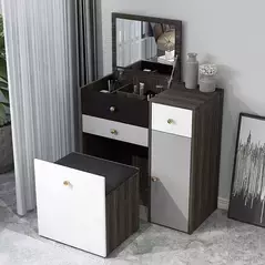Modern Nordic Style Furniture Storage Black Dressing Table with Mirror and Stool for Bedroom, Dresser - Dressing Table - Trademart.pk