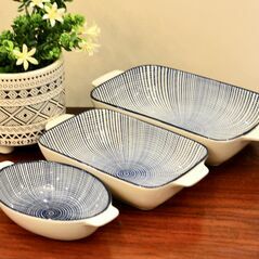 Ceramic Baking/Serving Dishes  - Blue n White Bakeware Lasagna Pan Baking Dishes Baking Pan, Bakeware Set - Trademart.pk