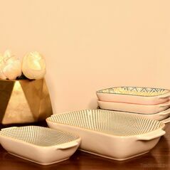 Ceramic Casserole Baking Dish Set - Yellow N Grey Bakeware Sets Lasagna Pan Baking Dishes Baking Pan, Bakeware Set - Trademart.pk