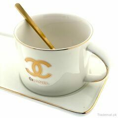 "Chanel" Mug With Serving Dish And Spoon - White, Mugs - Trademart.pk