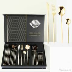 Cross Border Gold Plated Stainless Steel Cutlery Set - 24 Pcs, Cutlery Sets - Trademart.pk