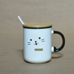 Cute Cartoon Cat Design Coffee Mug With Lid, Mugs - Trademart.pk