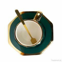 Geometric Pattern Emerald Green N Gold Coffee | Tea Cup, Mugs - Trademart.pk