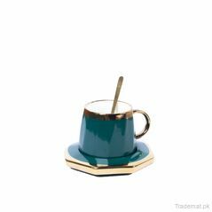 Geometric Pattern Emerald Green N Gold Coffee | Tea Cup, Mugs - Trademart.pk