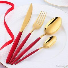 Red & Gold Stainless Steel Gold Cutlery Set - 24 Pcs | Kitchenware Cutlery Set, Cutlery Sets - Trademart.pk