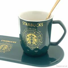 "Starbucks" Mug With Serving Dish And Spoon - Green, Mugs - Trademart.pk