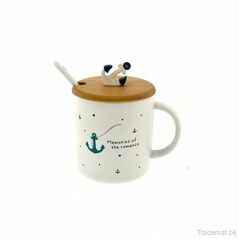 White Anchor Coffee Mug With Wooden Lid, Mugs - Trademart.pk