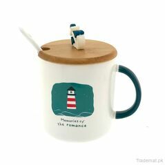 White Lighthouse Coffee Mug With Wooden Lid, Mugs - Trademart.pk