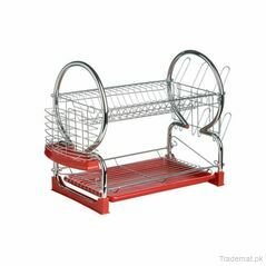2 Tier Dish Drainer With Red Plastic Tray, Dishracks - Trademart.pk