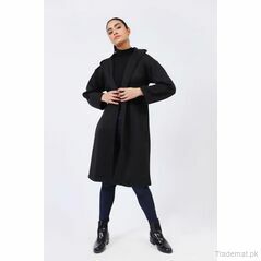 Quilted Knit Coat with Hood, Women Coat - Trademart.pk