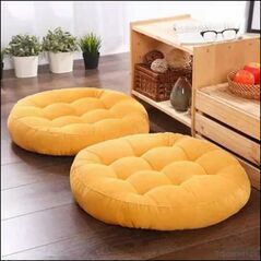 Yellow Round Floor Cushion Design 120, Floor Cushions - Trademart.pk