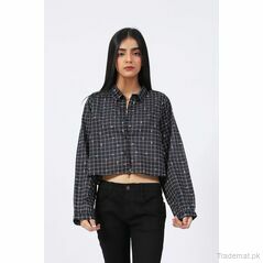 Grid Patterned Cropped Shirt, Womens Shirts - Trademart.pk