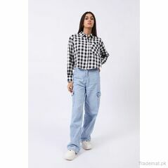Cropped Checkered Shirt, Womens Shirts - Trademart.pk