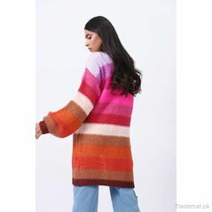 Oversized Mulit-Colored Cardigan, Women Cardigan - Trademart.pk