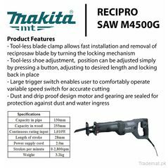 Makita 1010W 255mm Max / 130mm Pipe, Reciprocating Saw - Trademart.pk