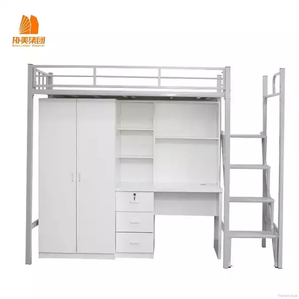 Modern Dormitory Single Bed with Study Desk and storage Cabinet., Bunk Bed - Trademart.pk