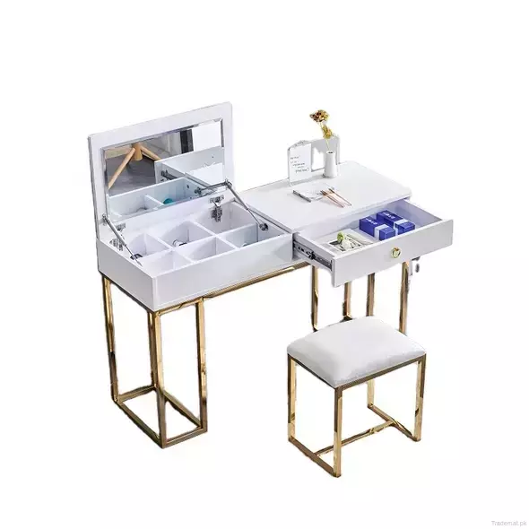 Modern High Gloss Luxury Set Black White Gold Makeup Vanity Dressing Table, Dresser - Dressing Table - Trademart.pk