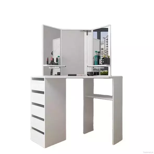 Modern Schminktisch Wooden White Black Bedroom Corner Storage Makeup Dressing Table with Mirror, Dresser - Dressing Table - Trademart.pk