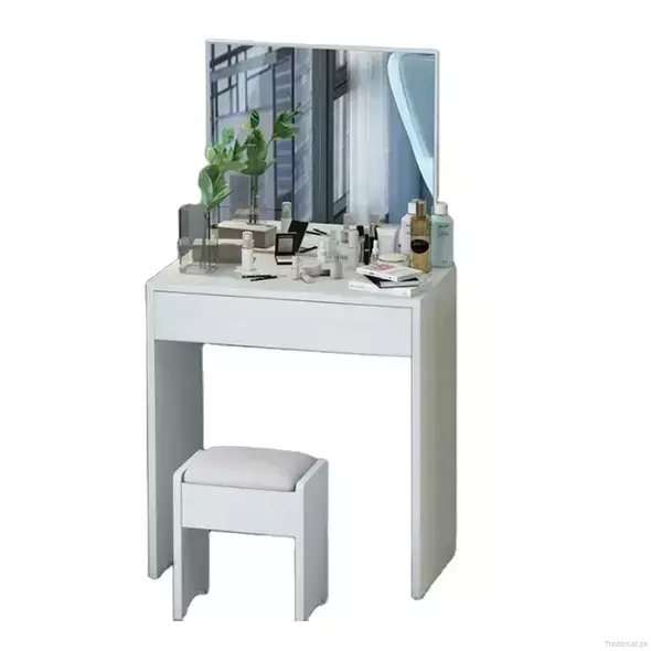 Modern Wooden Small White 1 Drawer Makeup Vanity Set Dressing Table with Mirror, Dresser - Dressing Table - Trademart.pk
