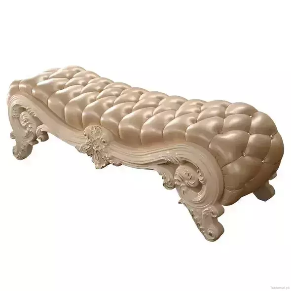Wood Carved Leather Bed Bench in Optional Furniture Color for Bedroom Furniture, Bed Benches - Trademart.pk