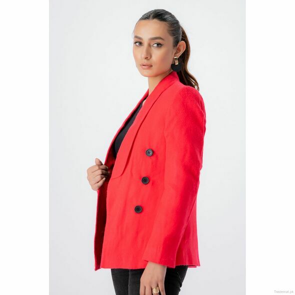 West Line Women Strawberry Red Solid Wool Coat, Women Coat - Trademart.pk