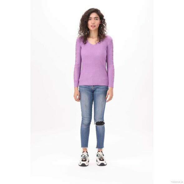 West Line Women Purple V Neck Sweater, Women Sweater - Trademart.pk