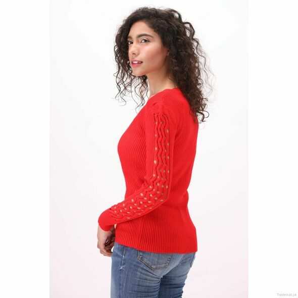 West Line Women Red V Neck Sweater, Women Sweater - Trademart.pk