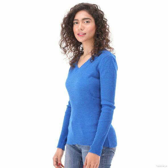 West Line Women Royal Blue V Neck Sweater, Women Sweater - Trademart.pk