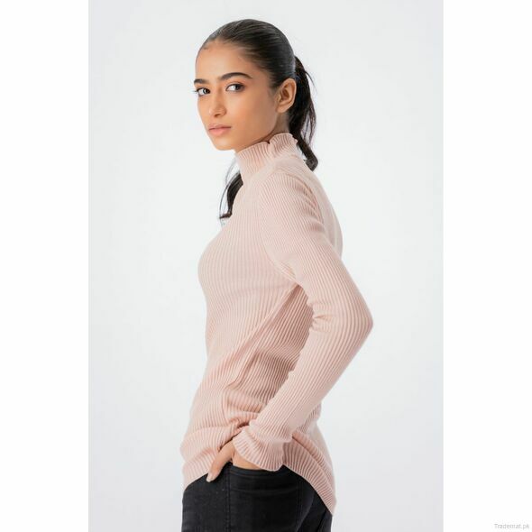 West Line Women Light Pink Round Neck Sweater, Women Sweater - Trademart.pk