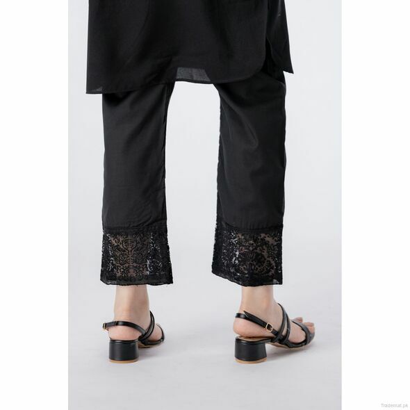 East Line Women Black Cotton Embroidery Stitched Trouser, Women Trousers - Trademart.pk