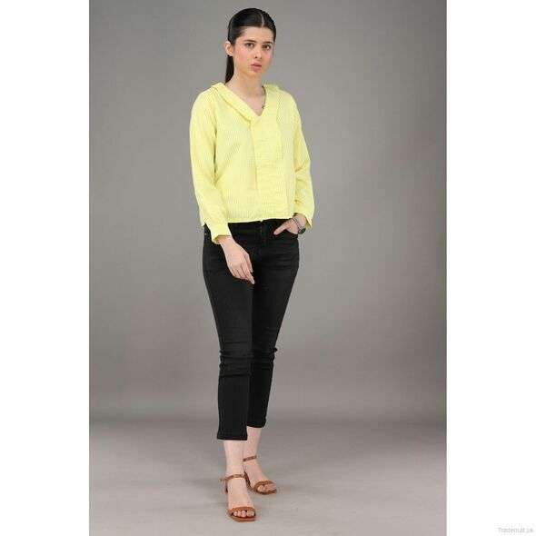 West Line Women Lemon Yellow Checkered Viscose Cotton Top, Womens Tops - Trademart.pk