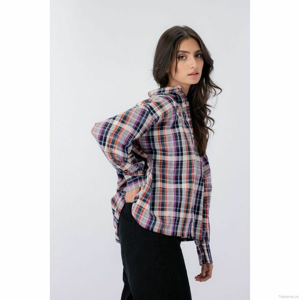 West Line Women Checkered Cotton Shirt, Womens Tops - Trademart.pk