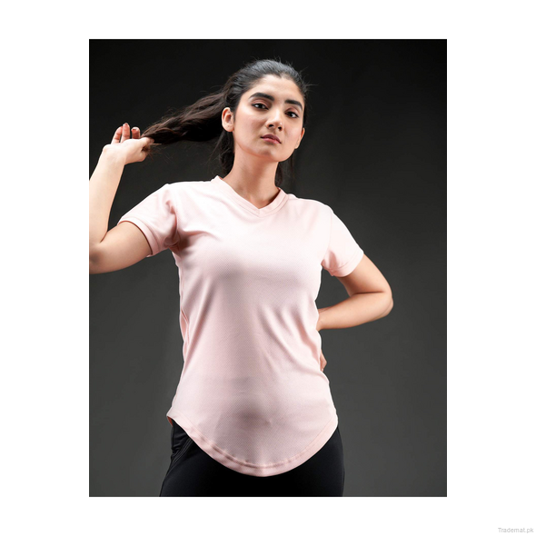 Athleisure V-Neck T-Shirt - Rose Quarts, Women T-Shirts - Trademart.pk