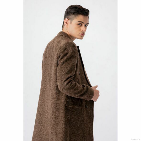 West Line Men Textured Brown Wool Overcoat,  Blazers - Trademart.pk