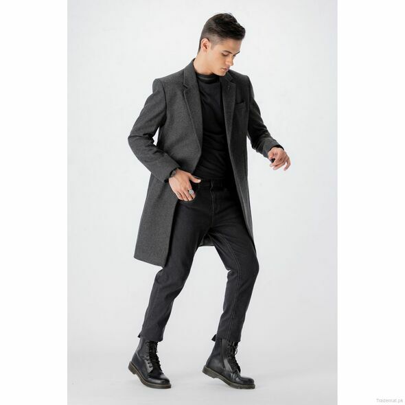 West Line Men Grey Wool Overcoat,  Blazers - Trademart.pk