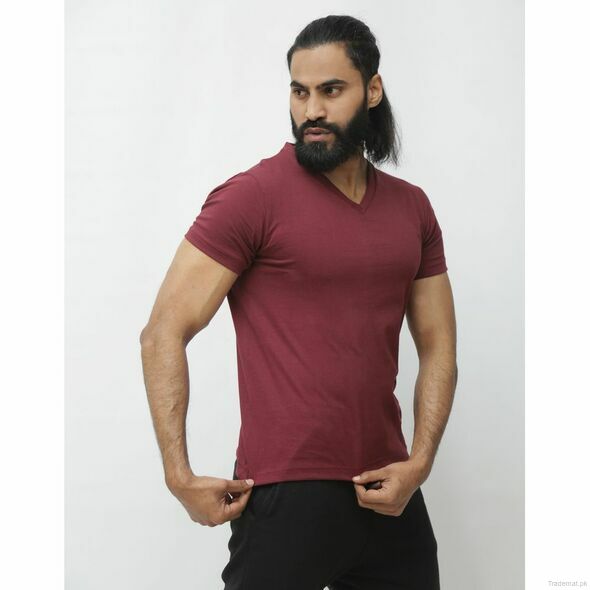 Bb V Neck Shirt Maroon, Men T-Shirts - Trademart.pk