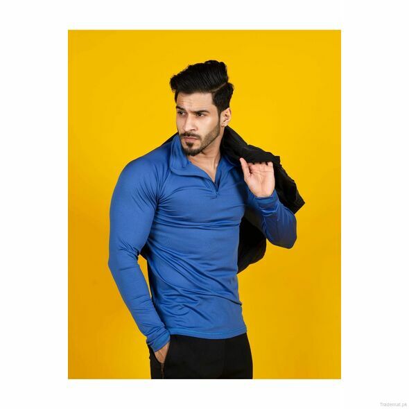 Debonair Quarter Zip Pullover - Blue, Men T-Shirts - Trademart.pk
