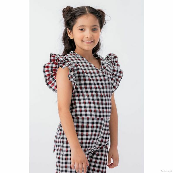 Yellow Bee Girls White And Black Check Jump Suits, Girls Jumpsuits - Trademart.pk