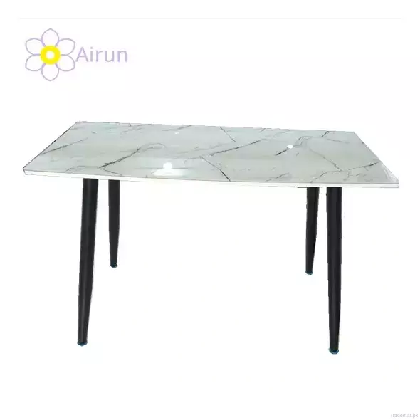 Modern Light Luxury Simple Style White Rectangle Marble Top Dining Table with 4 Seater Chairs Set for Home Dining Room Furniture, Dining Tables - Trademart.pk