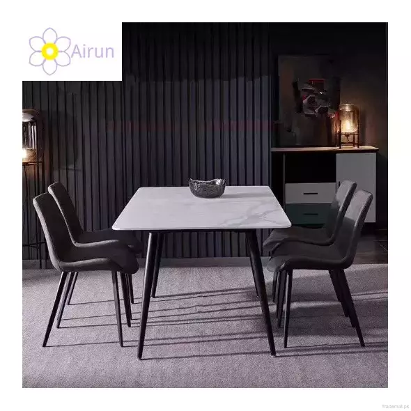 Italian Luxury Design Round Marble Glass Top Dining Table Set with Metal Legs, Dining Tables - Trademart.pk