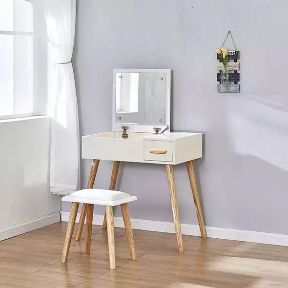Bedroom Nordic Anity Makeup Dresser with Cushioned Stool, Dresser - Dressing Table - Trademart.pk