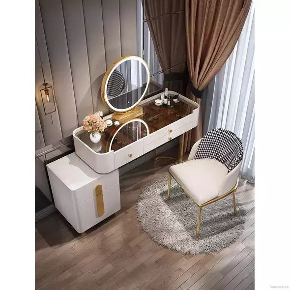 Dressing Table and Chair Bedroom Simple Modern LED Mirror Storage Dresser, Dresser - Dressing Table - Trademart.pk