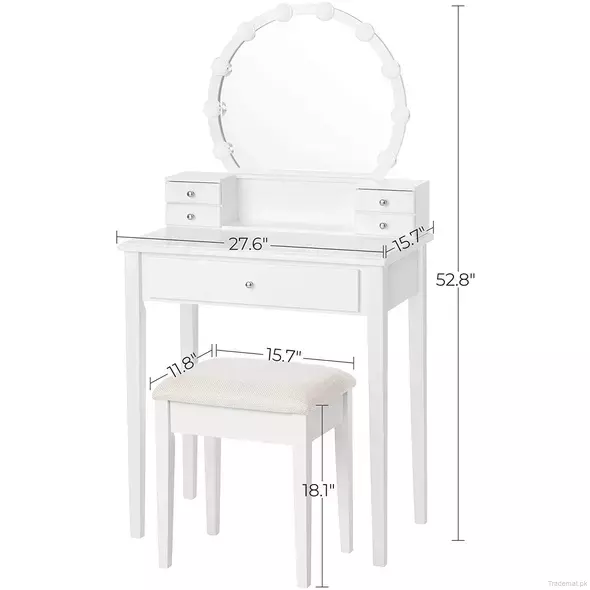 Fashion Dressing Table with Mirror, 5 Drawers, Dresser - Dressing Table - Trademart.pk