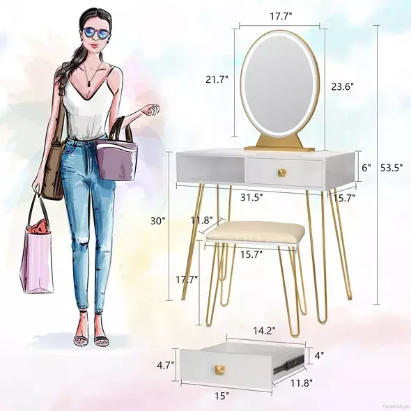 Fashion Makeup Vanity Dressing Table for Living Room with Touch Dimming Mirror, Dresser - Dressing Table - Trademart.pk