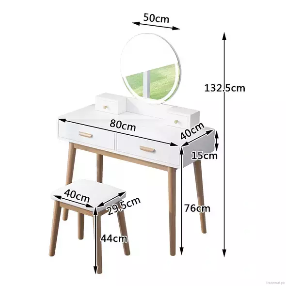 Nordic Wooden Bedroom Modern Makeup Table Dresser Table with Mirror, Dresser - Dressing Table - Trademart.pk