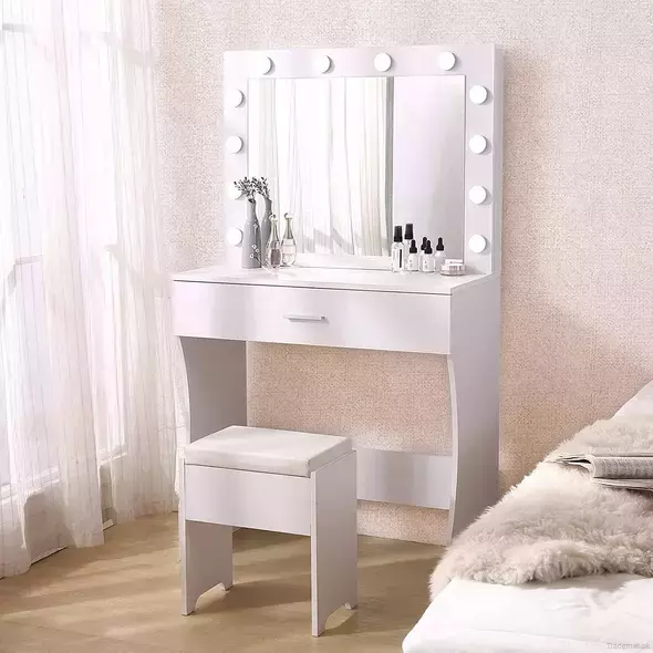Vanity Table Set with Lighted Mirror Table with Dresser Desk for Bedroom Living Room., Dresser - Dressing Table - Trademart.pk