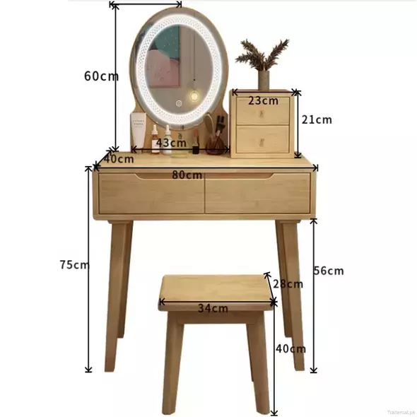 Modern Simple Scandinavian Nordic Dressing Table with Mirror and Stool for Bedroom, Dresser - Dressing Table - Trademart.pk