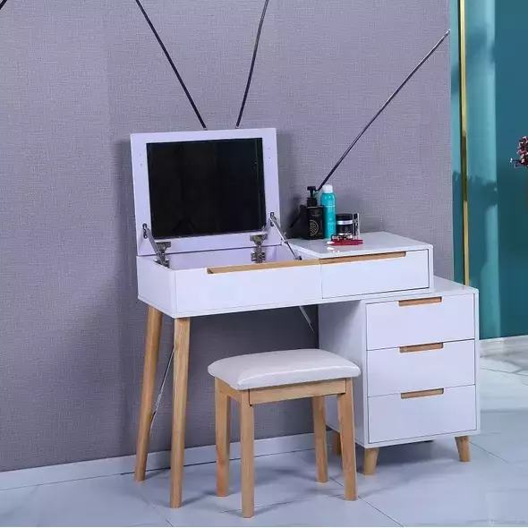Small Apartment Modern Nordic Dressing Table with Mirror and Stool, Dresser - Dressing Table - Trademart.pk