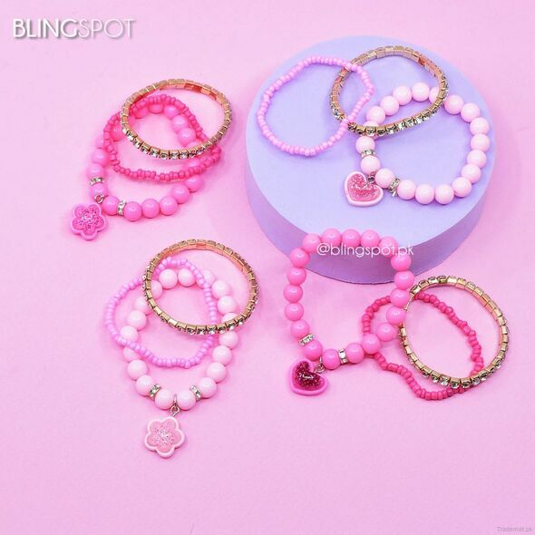 Pink Flower & Heart - Kids Bracelet, Bracelets - Trademart.pk